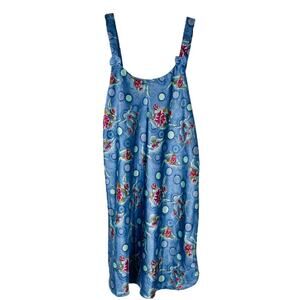Vintage blue green purple floral satin bow slip dress chemise XL